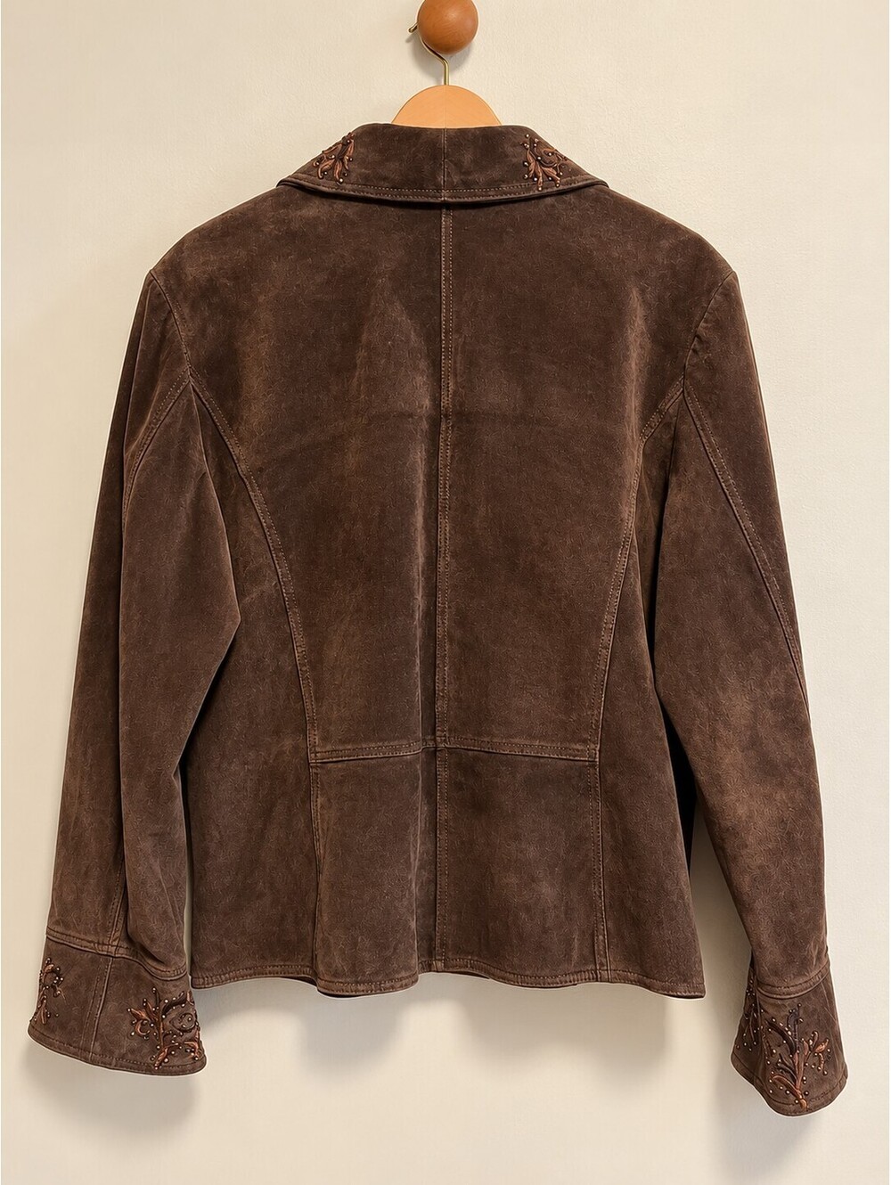 Coldwater Creek Brown Genuine Leather Embroidered Jacket Womens XL Floral Beaded - Picture 2 of 5